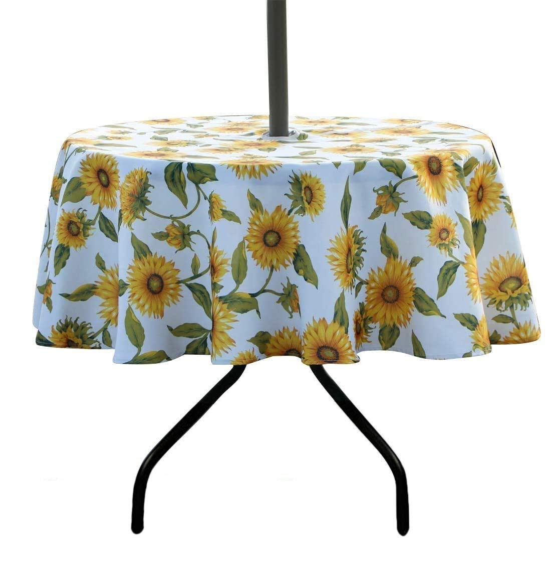 SUQ I OME Patio Outdoor Tablecloth with Umbrella Hole and Zipper,Garden Tablecloth for Host Backyard Parties, BBQs,Family Gatherings(Sunflower,60'' Round with Zipper)