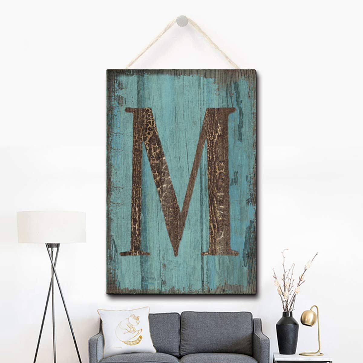 Puernash Wooden Hanging Sign Letter M Wood Sign 8 X 12 Inches