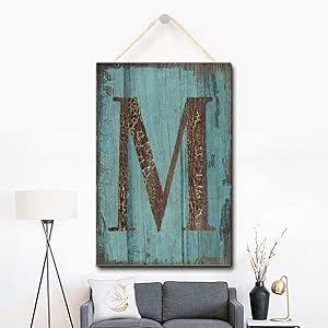 Puernash Wooden Hanging Sign Letter M Wood Sign 8 X 12 Inches