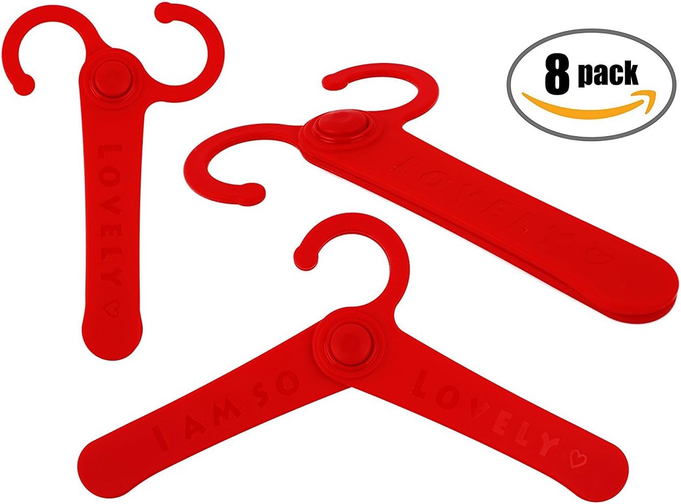 LAEON Foldable Plastic Cloth Hanger with Hooks for Kids, Red, Set of 8