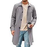Runcati Mens Trench Coat Slim Fit Single Breasted Long Windbreaker Jacket Classic Lapel Casual Overcoat