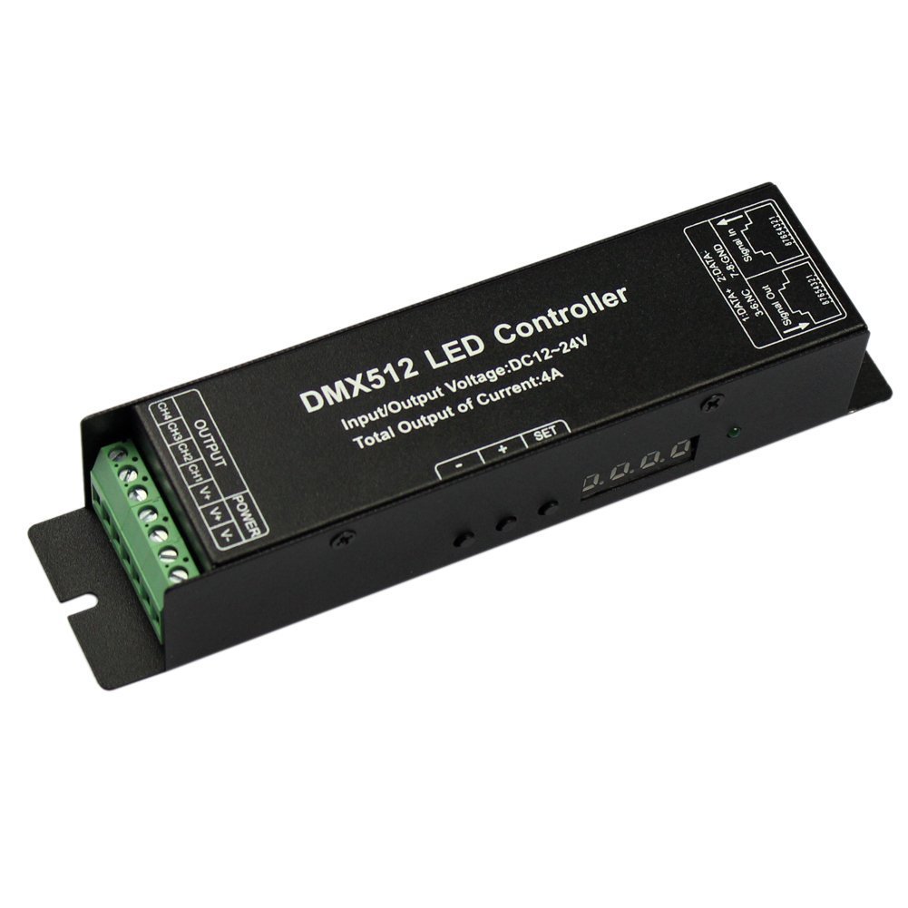 JOYLIT DMX512 LED Decoder 4CH 4A 192W with Digital Display, DC 12/24V DMX Controller for 5050,3528 RGBW LED Strip, LED Module, Stage Lighting