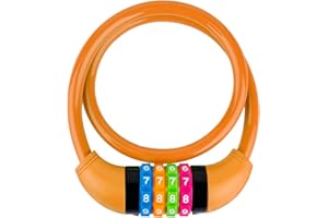 IDEALUX Bike Lock Cable, Bicycle Cable Lock with 4 Digit Combination, Resettable Combination Kids Bike Cable Lock, 2 Feet x ∅1/2 Inch (Orange)