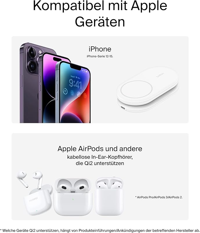 BoostCharge 2-in-1 magnetisches einklappbares Ladegerät Qi2, MagSafe-kompatibles 15 W, Schnellladegerät für Apple iPhone 17, Air, Pixelsnap, induktive Ladestation, inklusive Netzteil - Schwarz