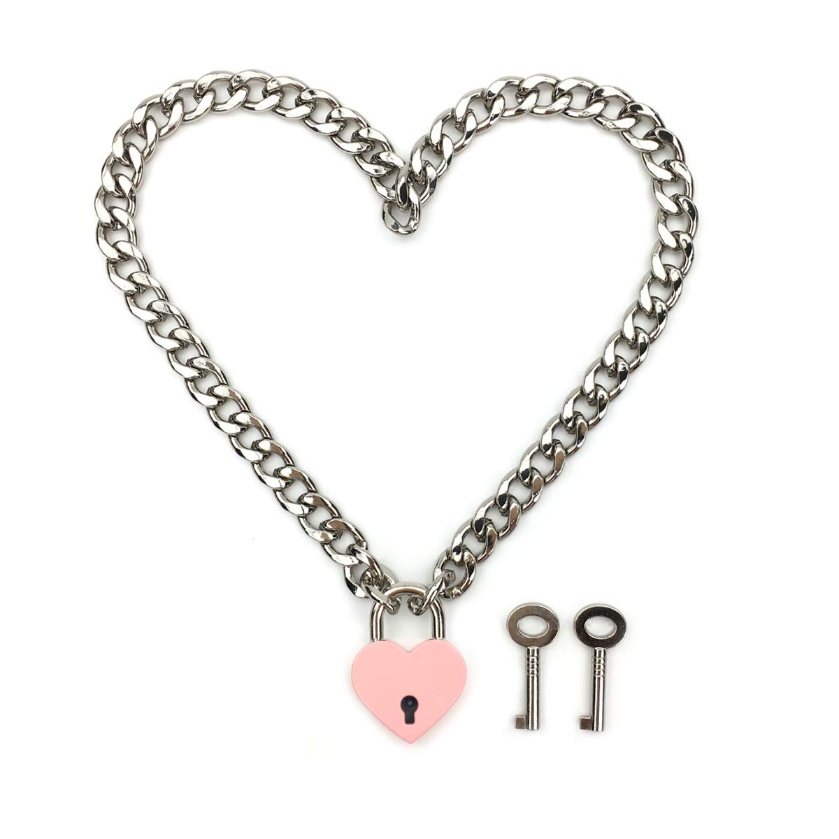 Succuba Padlock Necklace Chain Collar Choker with Two Keys and Box for Women, Men and Pet, Metal