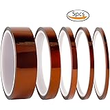 Teenitor High Temp Tape, 5 Pack Polyimide High-Temperature Resistant Tape Multi-Sized Value Bundle 1/8’’, 1/5’’, 1/4’’, 1/2’’, 1’’ with Silicone Adhesive for Masking, Soldering