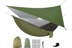 Camping Hammock with Tree Strap Swing Heavy Rain Waterproof Lightweight, Camping Hammock Tent with Rain Fly for Outdoors, Bac