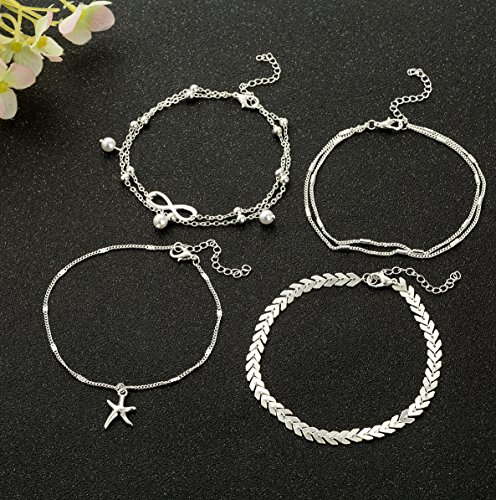 YOVORO 9PCS Charm Anklets for Women Girls Bracelets Beach Anklets Foot Jewelry Adjustable S