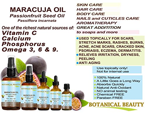 MARACUJA OIL. 100% Pure / Natural. Cold Pressed / Undiluted. For Face, Hair and Body. 0.5 Fl. Oz -15 Ml. By Botanical Beauty