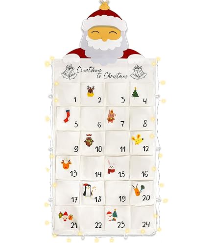 Calendario De Adviento De Tela Para Colgar - 24 Bolsillos, Reutilizable. Ideal Para Decorar En Navidad.