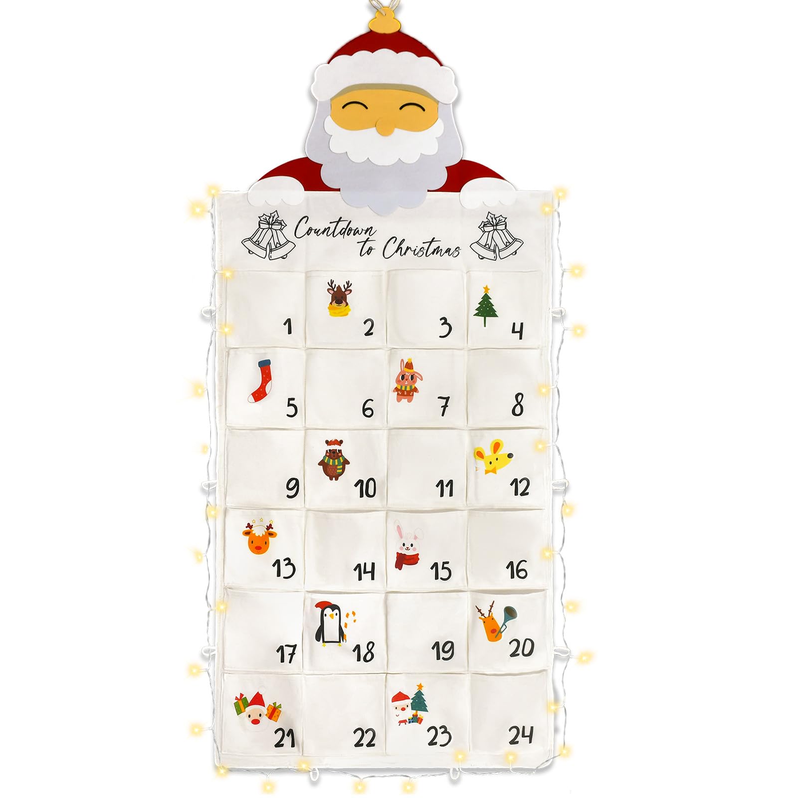 Photo 1 of cshare Advent Calendar 2024, Hanging Advent Calendar with Pockets Countdown to Christmas with String Lights Timer, 5.1 * 2.23ft Empty Advent Calendars to Fill Fabric Holiday Christmas Decorations