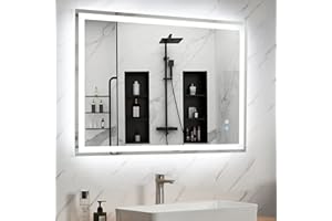 PABRONI LED Bathroom Mirror 40 x 30 Inch Mirror with Light for Bathroom Wall Mounted Anti-Fog Lighted Mirror with 3000K/4500K/6000K Front and Backlit Lighted Mordern Makeup Mirror (Horizontal/Vertical)