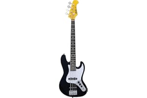 CNZ Audio JB Mini Electric Bass Guitar - Black Body, Maple Neck, Rosewood Fingerboard & 3-Ply White Pickguard, 28.6" Short Scale Premium Pickups, Vintage Steel Bridge & Tuners - Pure Awesomeness
