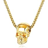 PINK TOWN Punk Style Skull Necklace for Men Stainless Steel Gothic Skull Pendant Necklace Personalized Hip Hop Rock Biker Pendant Necklace Christmas Halloween Birthday Party Costume Jewelry