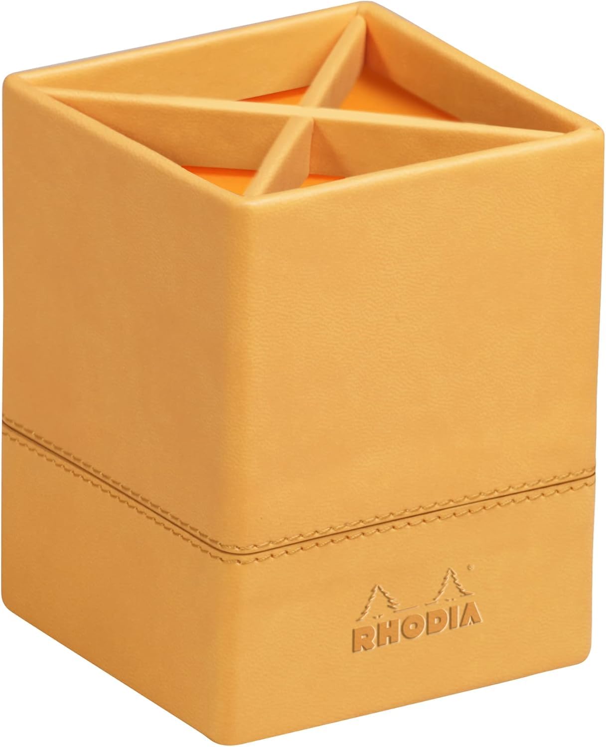 RHODIA 118810C - Orange Pencil Holder - 8x8x11 cm - Orange Saddle Stitching - Faux Leather Exterior - Rhodiarama Home Office Collection - Office Organization & Design Storage