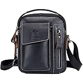 Hebetag Small Leather Shoulder Bag Crossbody Pack for Men Outdoor Travel Business