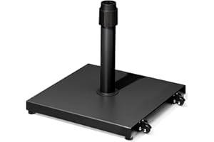 JOINHOM 42lbs Patio Umbrella Base with Wheels - Heavy Duty Outdoor Patio Market Umbrella Stand for Deck with Rollers, Poolside, Balcony, Wind-Resistant Design, Black