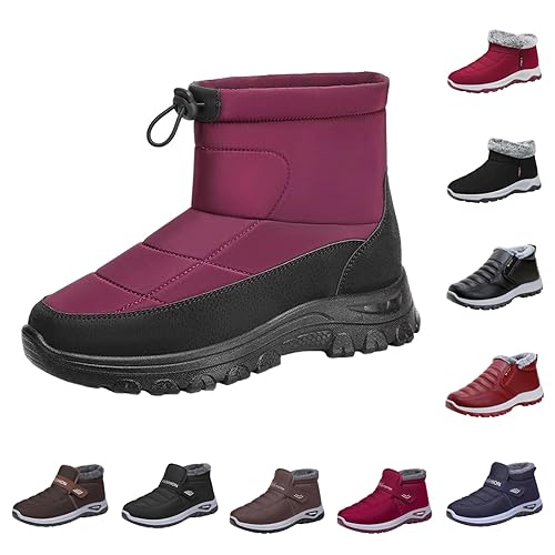 Snow Boots Women Men, Warm Winter Waterproof Boots, Fur Lined Ankle Boot, Ladies Slip On Shoes Walking Lightweight Outdoor Non-Slip Booties Thick Cotton Casual Fashion Comfortable