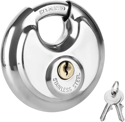 ASelected 70 mm Disc Padlock Stainless Steel Heavy Duty Anti Cut 2 Keys