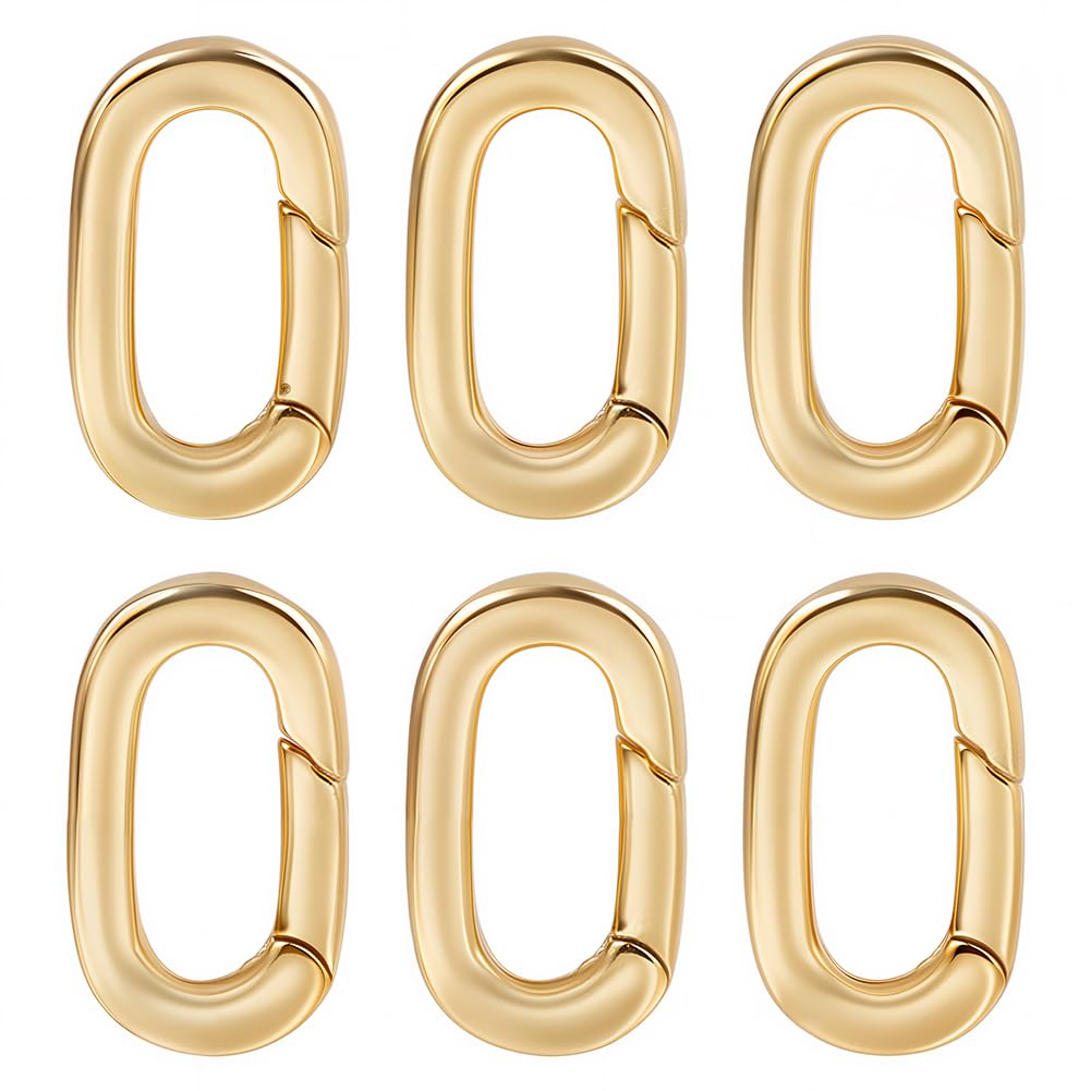 SUNNYCLUE 1 Box 6Pcs Real 18K Gold Plated Spring Oval Ring Carabiner Ring Jewellery Brass Keyring Lock Clasps Snap Hook Buckle Trigger Gate Clip for Purse Jewellery Making Bracelet Bags Lanyard DIY