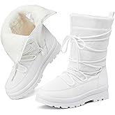 Snow Boots for Women Fur Winter Boots Waterproof Ski Boots Women's Mid Calf Boots Furry White Lace up Boots with Zipper