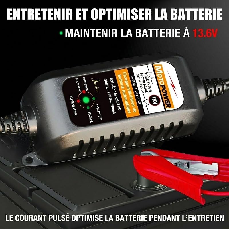 MP00205A 12V 800mA Entièrement Chargeur de Batterie Automatique/Mainteneur pour Voitures, Motos, ATV, RVS, Powersports, Bateau et Plus Encore