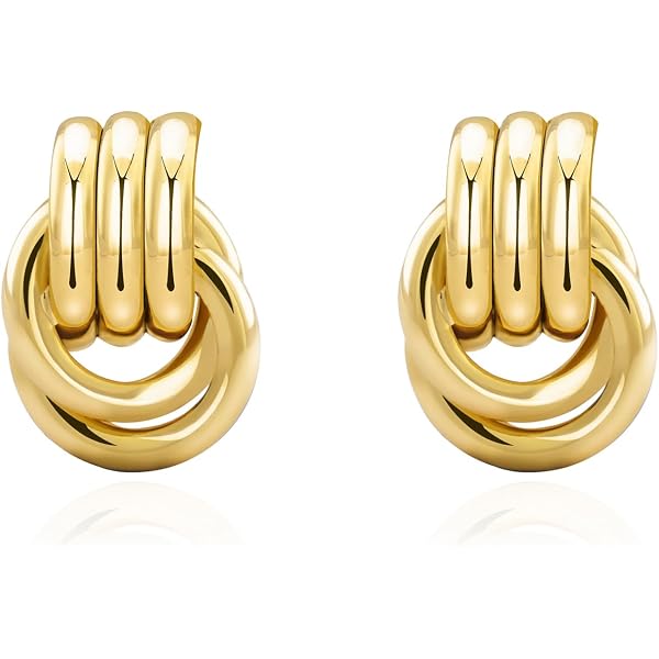 FILMOON Gold Geometric Earrings – Chunky Knot Stud Dangle Earrings For Women - View #4