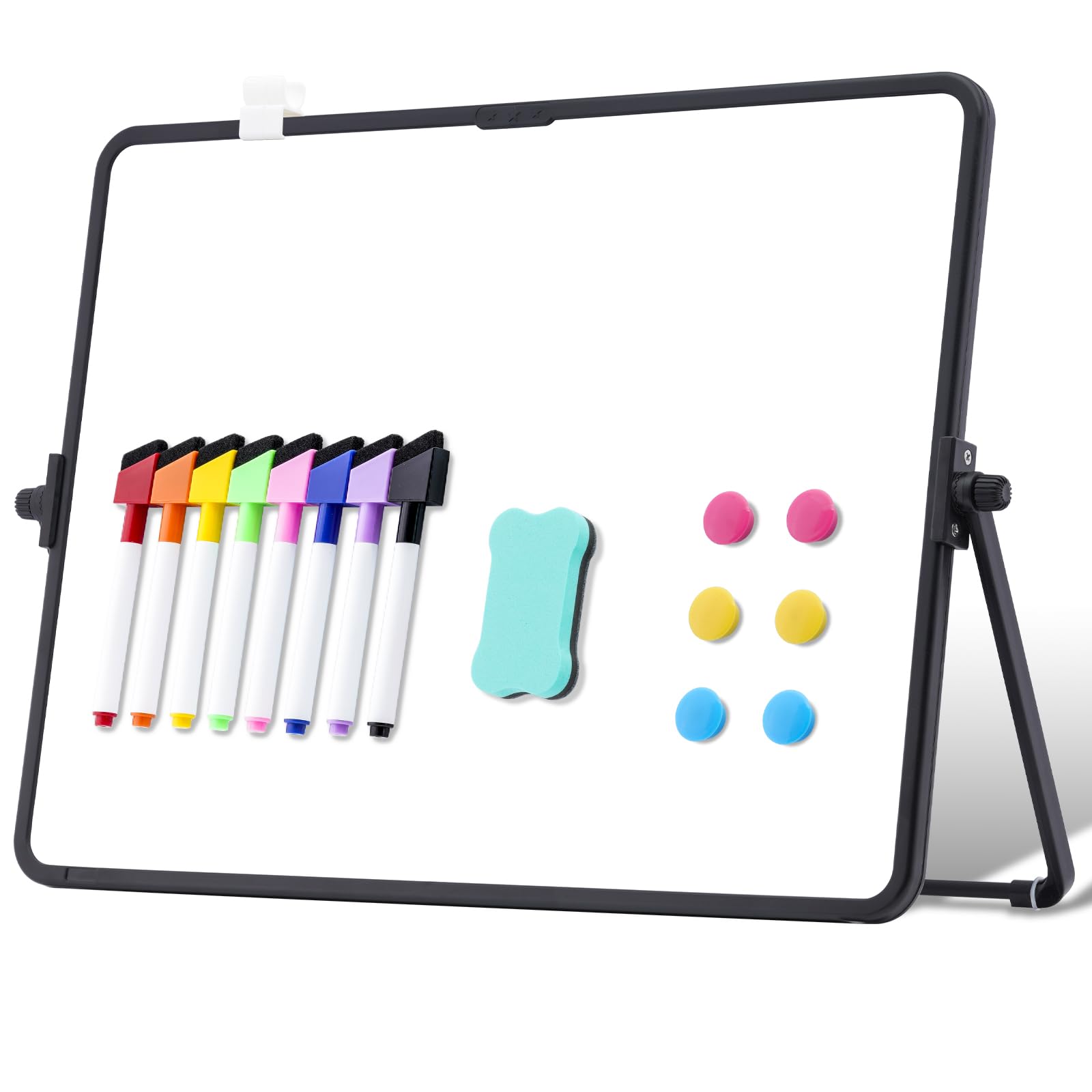 DOLLAR BOSS Small whiteboard Double-Sided with Stand, mini White Board Desktop 30×40cm A3 whiteboard, Magnetic Dry Erase Board for Desk and Wall Hanging with Markers and Magnets