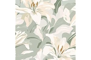 Kalafona Peel and Stick Wallpaper,Vintage Boho Green and White Floral Wallpaper,Vinyl Waterproof Self-Adhesive Contact Wall P