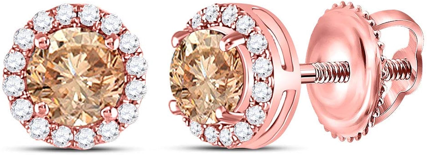 Amazon.com: 14kt Rose Gold Womens Round Brown Diamond Stud Earrings 1