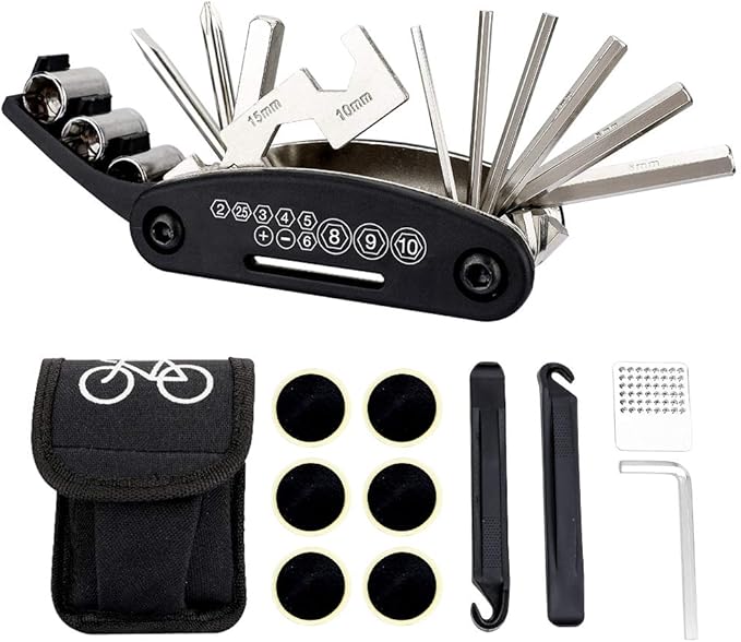 Bike Repair Tool Kit, Jooheli 16 in 1 MultiFunction Bicycle Repair Tool with Bag, 2 Tyre