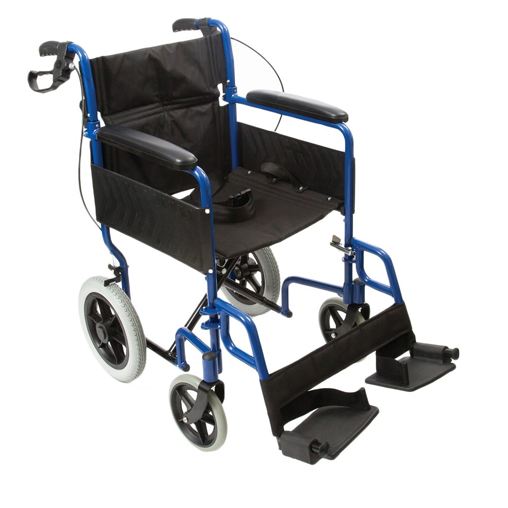 NRS Healthcare N29210 Transit-Lite Lightweight Foldable Attendant Controlled Travel Wheelchair - Blue