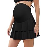 SHEKINI Women's Ruffle High Waist Maternity Swim Skirt Built-in Shorts with Pockets