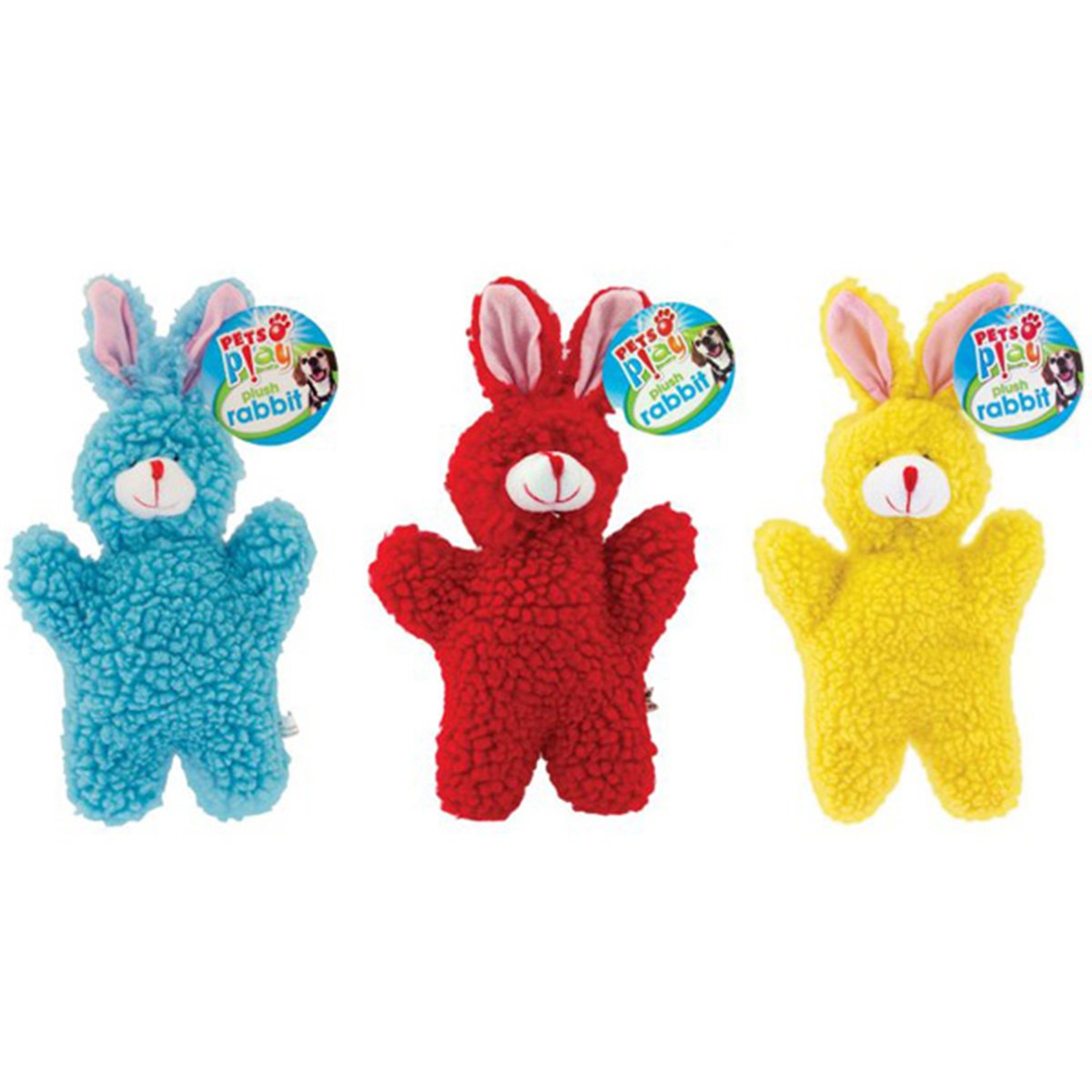 Set Of 3 Colourful Pets Play Soft Fluffy Squeaky Pet Dog Plush Toy Rabbit