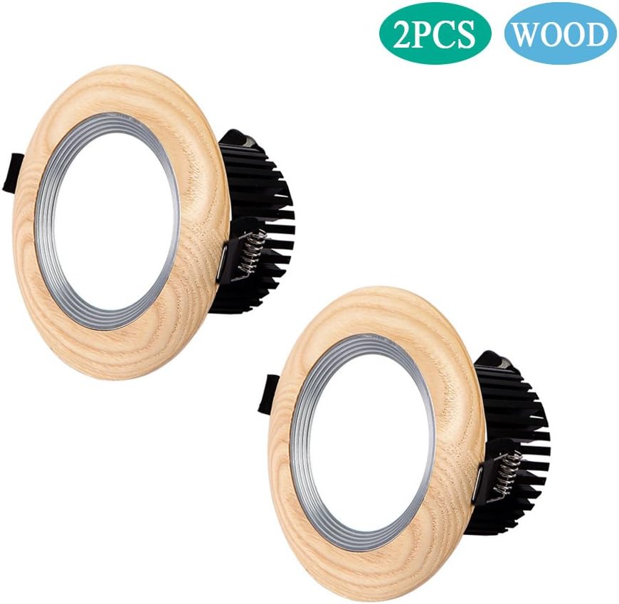 2 Pack LED Ceiling Light Downlight Recessed Lighting, Wood and Aluminum Combined, 5W/7W Round Down Light Home Lighting Decoration, Halogen Bulb Replacement (Daylight White, 7Watt)
