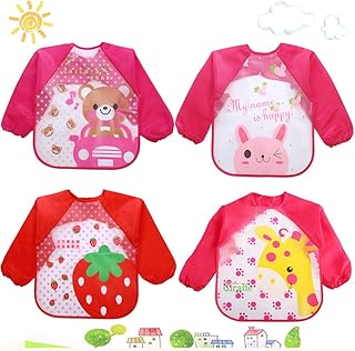 lätzchen mit ärmeln,latz mit ärmel,Wasserdicht Lätzchen,Baby Lätzchen mit Lange Ärmeln,Ärmellätzchen Abwaschbar,Unisex Lätzchen für Malen Play Essen Kunst Handwerk Malerei (Rot Rosa)