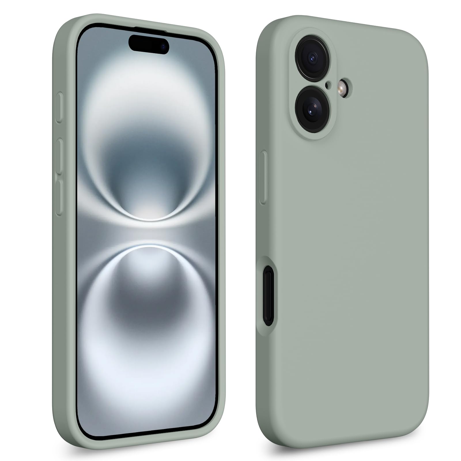 CALOOP Slim-Fit for iPhone 16 Case,Skin Soft Liquid Silicone,Sturdy Hard Frame Shockproof Cover with Anti-Scratch Microfiber Lining,Full Protection for Screen and Lens,6.1 inch,Midnight Green