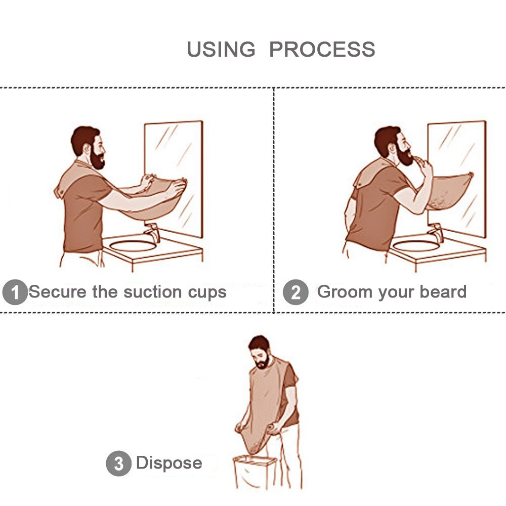 Zinnor Beard Bib, Shaving Bib with 2 Pcs Sucker Hook, Beard Bib Black, Barber Cloak, Repair Beard Shape Cloth, Gift for Bearded Men for Beard Trimming at Home or Travel