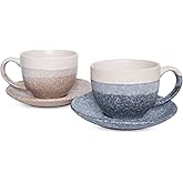 Bosmarlin Ceramic Cappuccino Cup and Saucer Set of 2, 10 Oz, Dishwasher and Microwave Safe, Coffee Cups for Latte, Espresso, Tea, Reavtive Glaze (Multicolor)