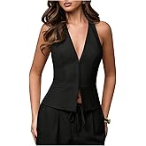 SHENHE Women's Halter Corset Top Split Hem V Neck Sleeveless Dressy Going Out Bustier Vest