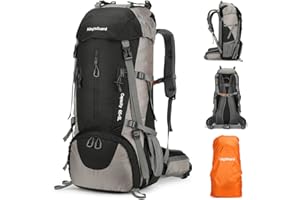 King'sGuard 70L Hiking Backpack Large Lightweight Waterproof Camping Backpack Travel Backpacking Backpack Daypack with Rain Cover -Frameless (Black)