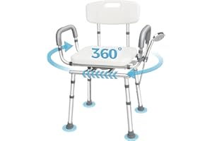 AGRISH Swivel Shower Chair with Arms and Back, 450lbs Heavy Duty Shower Chair for Elderly and Disabled, Handicap Shower Chairs for Inside Shower Stool & Bath Tub Seat for Adults