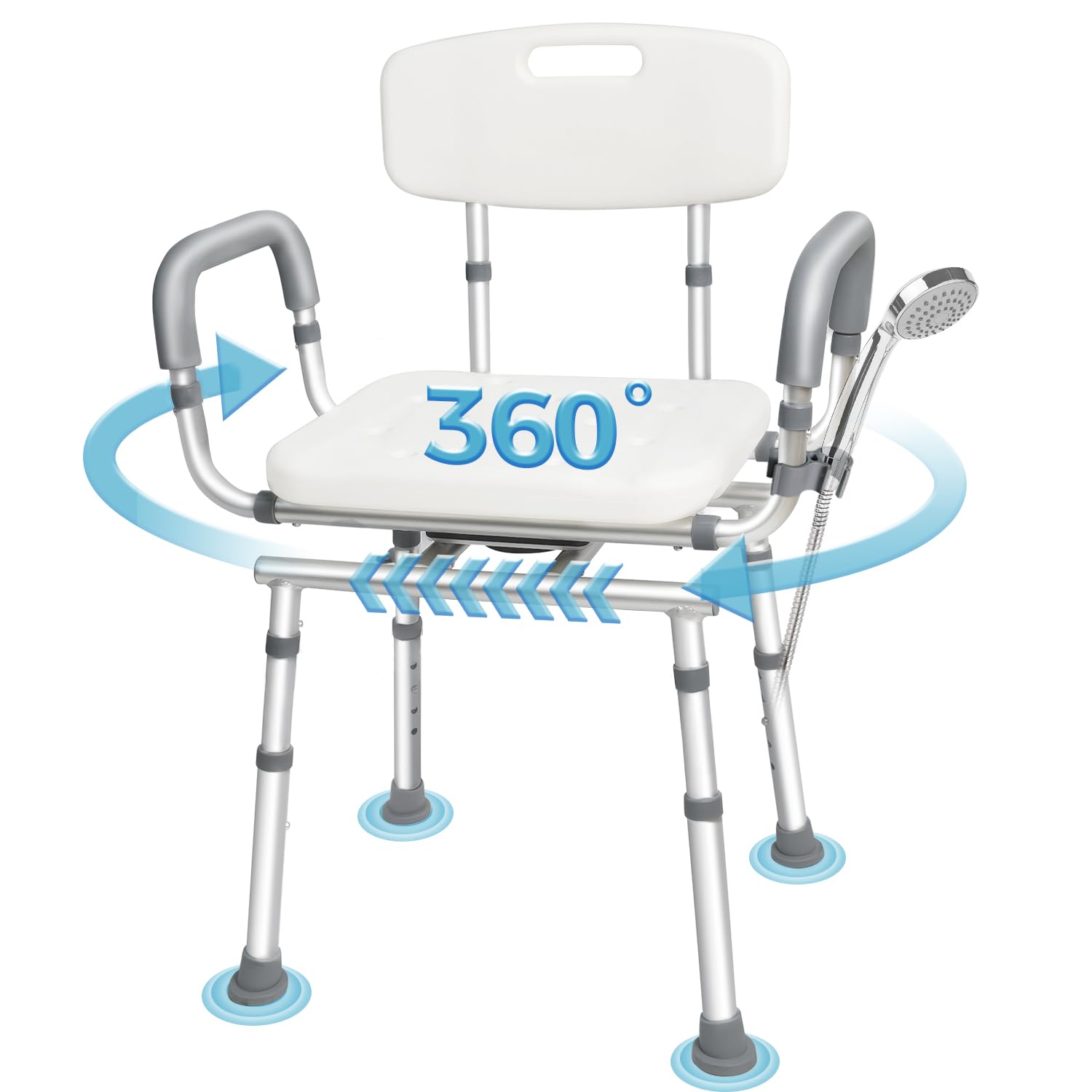 Photo 1 of Swivel Shower Chair with Arms and Back, 450lbs Heavy Duty Shower Chair for Elderly and Disabled, Handicap Shower Chairs for Inside Shower Stool & Bath Tub Seat for Adults