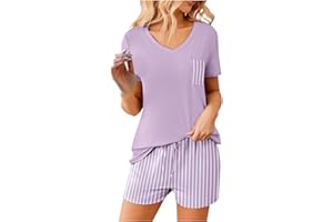 Kinrui Pajamas for Women Set 2 Piece Soft Pj Sets Short Sleeve V-Neck Summer Sleepwear Lounge Outfits Comfy Pjs with Pockets