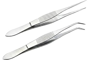2Pcs Professional Stainless Steel Forceps Lab Forceps Multifunction Tweezers Straight Tip and Curved Tip Beauty DIY Accessori