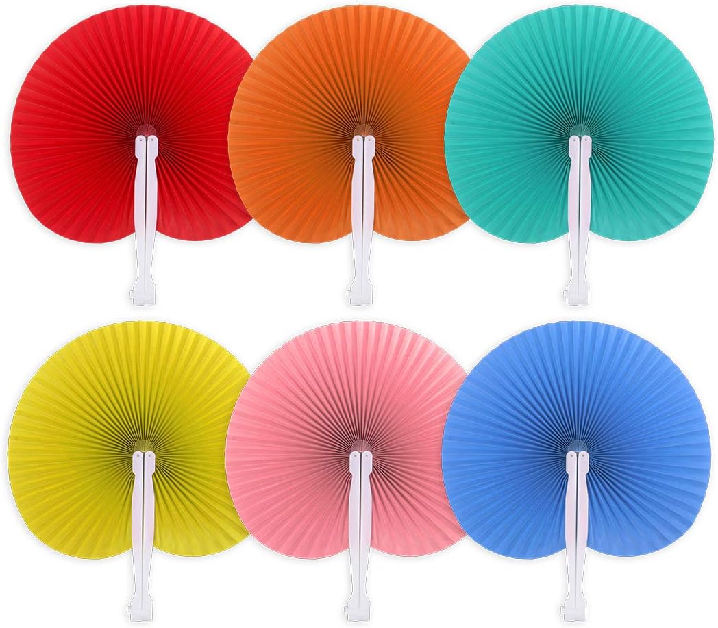 Funhoo 48 Pieces Handheld Folding Pocket Paper Fans for Wedding/Party / Party Favours - 6 Colors