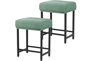 Levoberg Bar Stool Cover Rectangle Stretch Counter Height Barstool Slipcovers Rectangular Vanity Stool Cover Kitchen Counter Saddle Seat Cover for Wooden Metal Bench Set of 2 Cyan