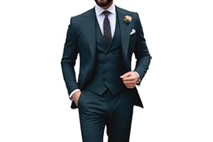 HUEZOE Mens Suit Slim Fit 3 Piece Double Breasted Suit Men Formal Tuxedo Set Casual Wedding Prom Groom Suits