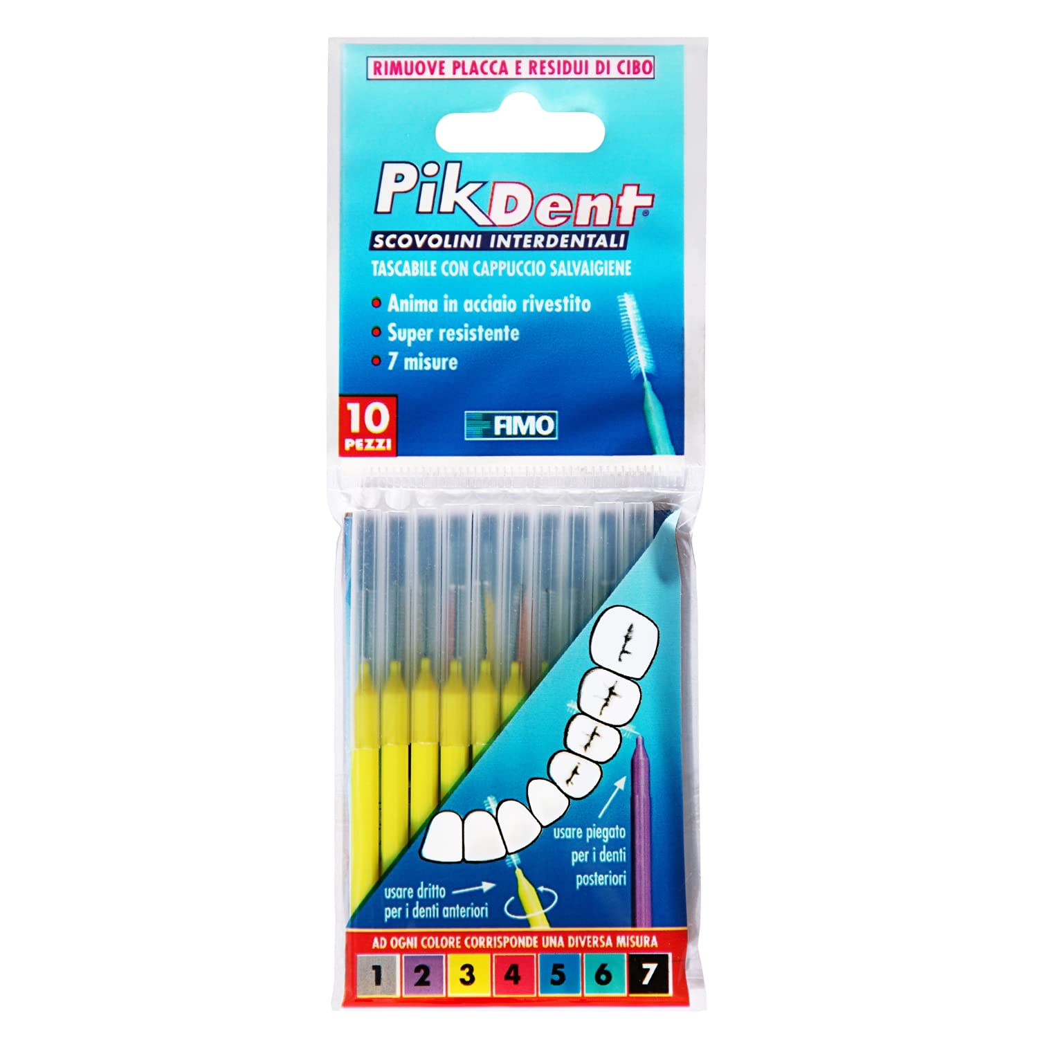 Pikdent Interdental Brushes with Coated Steel Core and Tynex Bristles, Size 3 Yellow 0.6mm Cylindrical - 10 Brushes