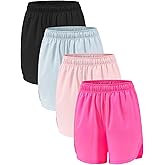 ATTIQOZI 4 Pack Girls Athletic Shorts,Girls Basketball Shorts,Kids Workout Soccer Short for Girl with Drawstring & Pockets